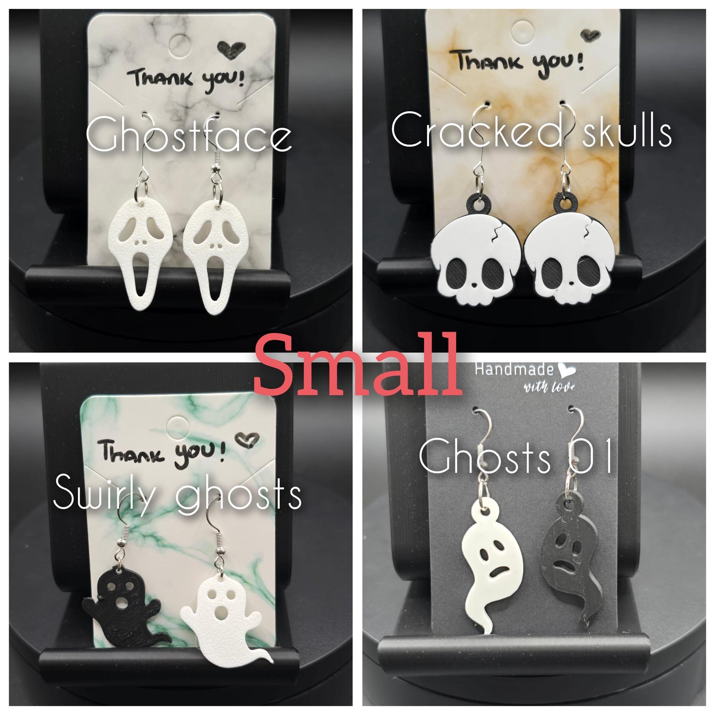 3D Printed Halloween Earrings: Hypoallergenic Stainless Steel Hooks